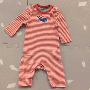 Baby Boden Striped Red and White Whale Snap One Piece Newborn